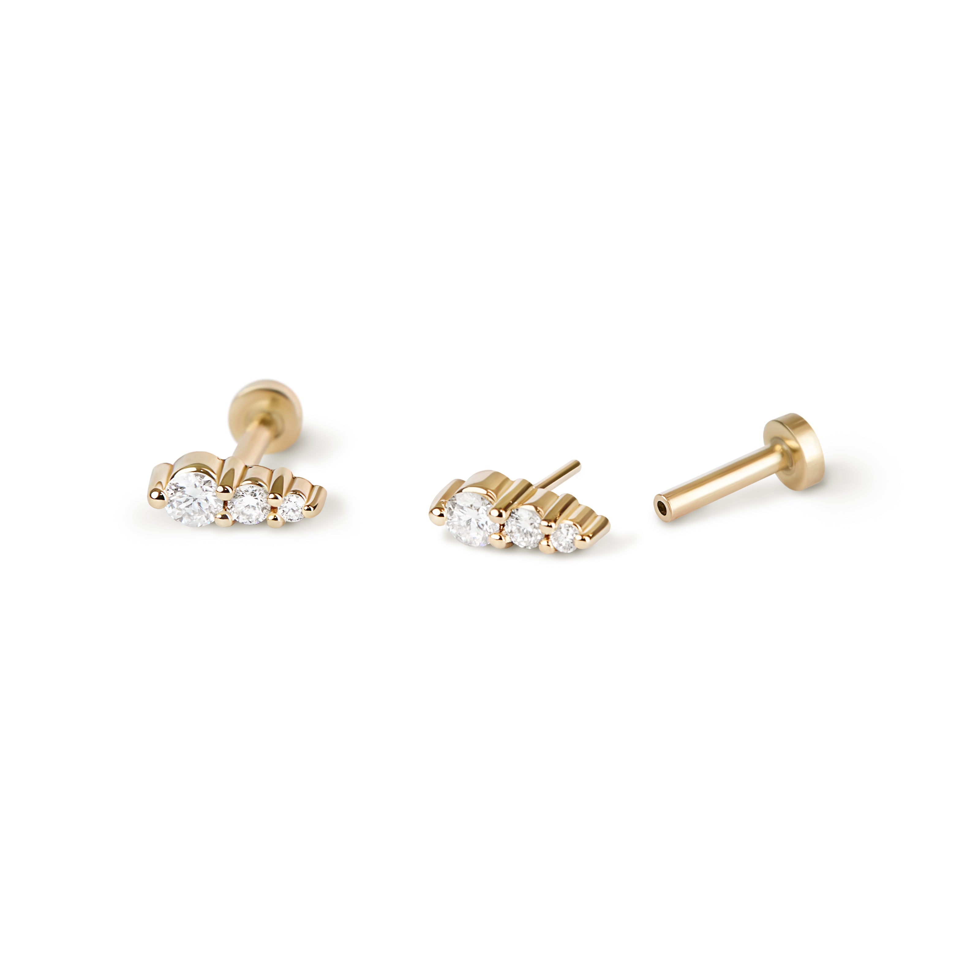 Tiny Trio Flat Back Sleeper Earrings Gold / Pair