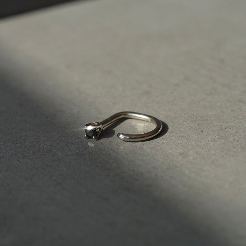 Small Black Diamond Claw Earring, 14k White Gold