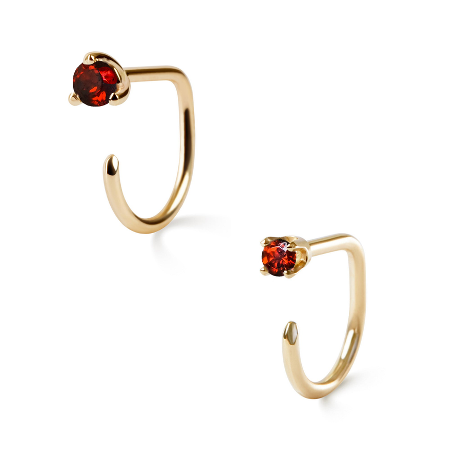 Garnet Claw Earrings, Asymmetric Pair in 14k Yellow Gold